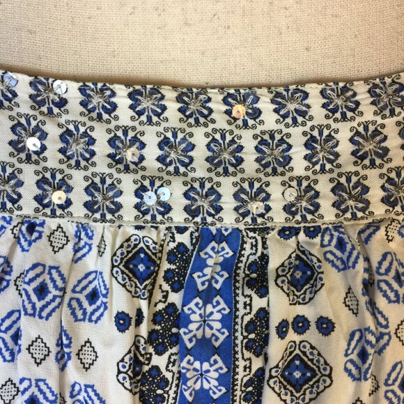 Like new! Caffe Marrakesh Blouse Top 3X Blue Sequins Square Neck Peasant Rayon - Picture 14 of 16